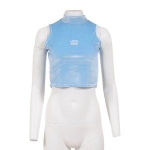 Livin Cool Womens Logo Tank Top Medium Blue White Velour Mock Neck Sleeveless